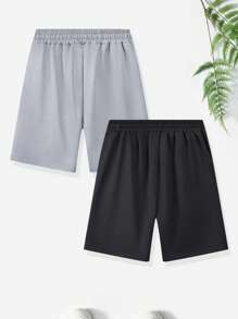 Set de 2 pantalones cortos deportivos de verano para hombre, muy adecuados para entrenamiento, con cordón ajustable en la cintura, bolsillos laterales para comodidad, hechos de tela de punto transpirable que absorbe el sudor, suave y cómodo, excelente para fitness, baloncesto, entrenamiento, correr, ejercicio, ropa urbana, camping, senderismo, actividades al aire libre y uso diario