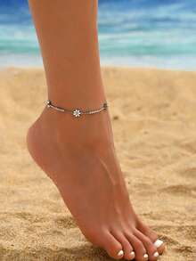 1 件韩国时尚新款菊花不锈钢脚链，女士简约优雅百搭脚饰