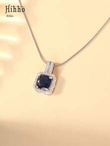 Hihho 1pc High-End Sapphire Blue Cubic Zirconia Luxurious Snake Bone Chain Necklace For Women - Silver - View 2