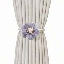 2 peças de tira de cortina francesa dobrável com fio de flor de pérola falsa, fivela para amarração de cortina, suporte para sala de estar, decoração de casa