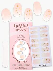 16片粉色半固化凝胶美甲贴，春夏3D古铜色线条艺术自粘凝胶美甲全贴，沙龙品质，持久14天，女士DIY美甲贴纸，母亲节礼物 - 彩色 - 查看 10