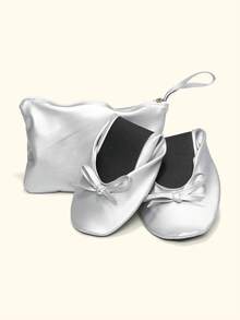 Women's Elegant Silver Foldable Dance Shoes Soft And Comfortable Bow Decoration With Shoe Bag,Portable Ballet Flats,Ideal For Dancing ,Daily Casual Wear - Silver - View 5