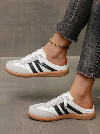 Zapatillas casuales para mujer, nuevas de primavera con estilo retro, de cordones, de baja altura, mixtas de color, tipo mediamula