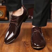 Men's Business Casual Shoes, Fashionable Glossy Formal Shoes, Suitable For Office Banquets, Weddings, And Important Occasions - màu nâu - Xem 4