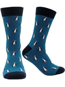 1 par de calcetines de hombre con estampado de pingüino, con un lindo diseño de pingüino - Multicolor - Ver 4