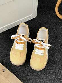 Solid Color Contrast Lace-Up Thick Bottom Casual Platform Trainers For Fashion Workout - Yellow - View 5
