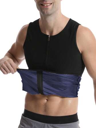 1pc Men's Zip Up Sports Sweat Shaper Tank Top Vest Gym Accessories