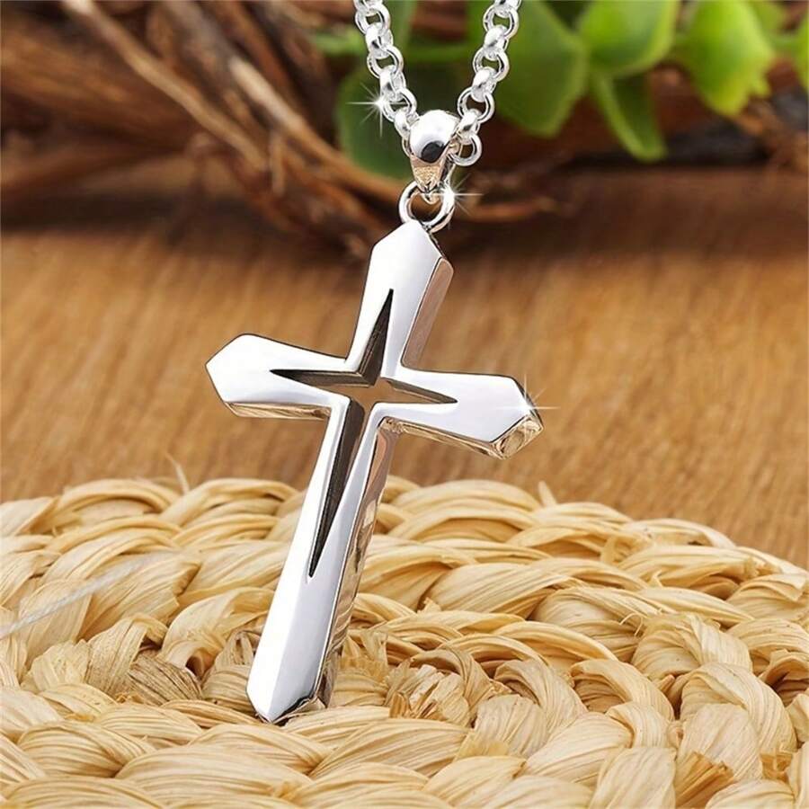 1 szt. Stal nierdzewna Hollow Cross Pendant Necklace, modny i minimalistyczny design dla mężczyzn i kobiet