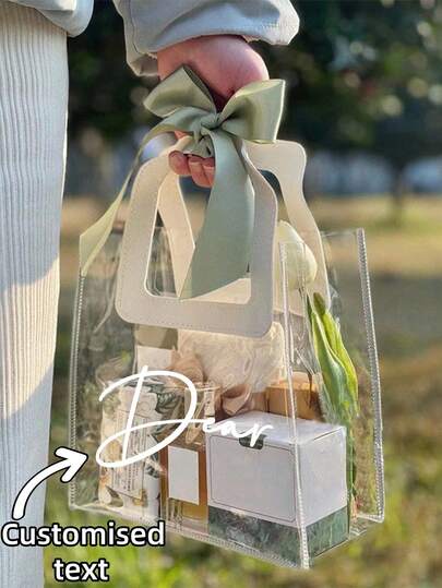 1pc Customizable Thickened Clear PVC Gift Bag, Bridal Gift Tote Bag, Shopping Bag, Suitable For Shopping, Weddings, Birthday Parties, Souvenirs, Back To School, Valentine's Day, Multi-Functional, Ornamental, Reusable, Exquisite, Stylish, High-Quality, Unique, Ideal Gifts For Her, Boyfriend, Dad, Girlfriend, Mom, Family, Friends, Tea Room, Home, Garden, Office, For Anniversaries, For Valentine's Day, For Mother's Day, For Birthdays, For Father's Day, For Graduation, For Weddings, For Housewarming, Warm Ambience, Winter Grace, Chic Design