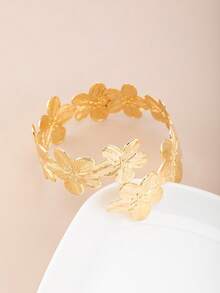 1pc Minimalist Geometric Floral Alloy Arm Cuff, Fashionable Floral Arm Bracelet, Suitable For Women's Daily Wear - Petal Armband - View 2