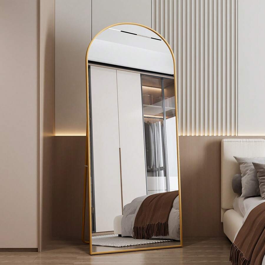 Full-Length Mirror, 60 X 165 Cm, Curved Standing Mirror, Full-Length Mirror, Wall-Mounted, Leaning Mirror, Standing Mirror, Full-Length Mirror As A Dressing Mirror For The Living Room, Gold - 金色-60x165cm - 查看 1