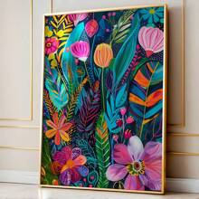 1 pieza Cuadro de pared de flores de acrílico colorido, impresión maximalista en lienzo, pinturas de flores tropicales, póster floral moderno y vibrante para decoración de dormitorio, sala de estar, dormitorio, granja, sin marco o enmarcado