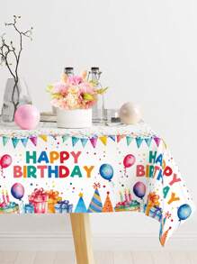 1Pc Colorful Happy Birthday Tablecloth, Balloons Pattern Table Cover,Table Runner, Birthday Party Gift,Table Deocration,Home Decor Table Decor,1st Birthday Party Favor,Party Tablecloth,Table Ornament,Birthday Decoration