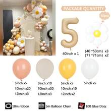 40" Caramel Number Balloon Set, Daisy Flower Balloon Set, Suitable For Wedding, Birthday Party, Anniversary