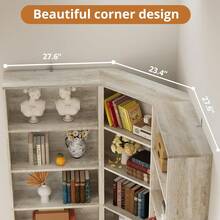 7-Tier Corner Bookshelf, 71" Tall Bookcase With 2 Storage Cabinets And Adjustable Shelves, Storage Shelves Corner Combination For Living Room, Bedroom, Home Office, Rustic Maple - Rustic Maple - View 6