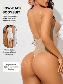 Women's Seamless Bodysuit With Tummy Control And Thong - Apricot - View 1