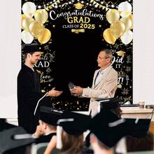 Felicitaciones Fondo de graduado Clase de 2025 Decoraciones para la fiesta de graduación Antecedentes Negro Oro Felicitaciones Grad Decoración Pancarta