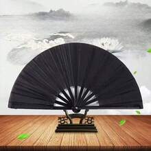 Abanico plegable llano extra grande - Abanico portátil de Kung Fu/Tai Chi/Danza con marco de bambú y tela de seda/nailon para actuaciones/bodas/festivales/entrenamiento deportivo, abanico manual ligero para regalos de hombres/mujeres (sin electricidad) Enfriamiento de verano, playa, viaje