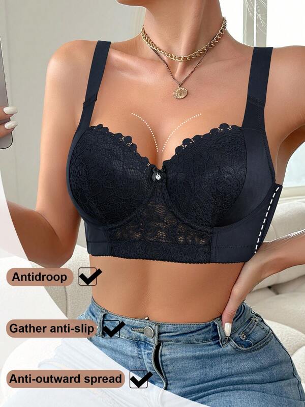 Czarna seksowna koronkowa bielizna damska push-up bielizna antywiotczący wygodny biustonosz