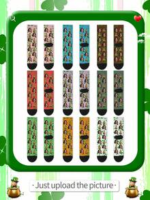 1 Pair 2025 New Custom Lucky Grass Socks, Custom Lucky Grass Socks, Lucky Socks, Custom Fun Round Neck Socks (With Photos) As A Gift For Men, Men's Gift Custom Valentine's Day Birthday Gift, As A Lover Gift, Men's Novelty Socks, Women's Novelty Socks - White - View 5