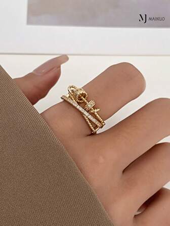 1st Multi-Layer Spinning Justerbar ångestlindring Roterande Ring inbäddad med strass, Kreativ Casual Design Lämplig för kvinnor Vardagskläder, Mors Dag Present