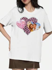 Customized T-Shirts, Women'S T-Shirts With High-Definition Avatars, Personalized Customization Loving Style T-Shirts, New Heat Transfer Printing Technology, High-Definition Images, Comfortable, High Elasticity, The Best Gift For Girlfriends/Wives,1pc - White - View 3