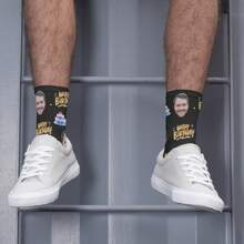 1 Pair Of Custom Birthday Socks: Printed With A Man's Face And The Words "Happy Birthday", Is A Unique Gift For Men - Men's Novelty Socks, Family Custom Socks, Individual Custom Socks, First Year Gift, First Year Custom Socks