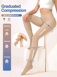 Women's 8-15 MmHg Light Compression Pantyhose Opaque Closed Toe High Waist Slimming Tights Tights, Cozy - Multicolor - View 16