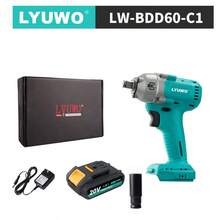 LYUWO 电动工具，可充电锂电池 21V 电动扳手，800N.M 高扭矩，带 LED 灯，顺时针和逆时针旋转，可在汽车维修以及各种家庭和商业制造场景中高效工作。4.0Ah 容量电池，国际标准充电器 - 質感藍 - 查看 15