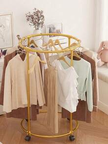 1pc Thick Circular Rotating Clothes Storage Hanging Rack, Floor Standing With Wheels, Easy Drying Rack, Multi-Functional Multi-Layer Metal And PP Clothes Rack, Suitable For Home And Retail Space Garment Storage And Display, Balcony Drying Rack, Clothes Store Display Rack With Wheels, Applicable To Room, Living Room, Balcony, Office - Multicolor - View 2