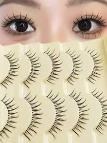 Asiteo 5 Pairs Manga Lashes Natural Long Cosplay Makeup Cross Big Eye Lashes And Cat Eye Lashes Full Strip False Eyelashes - 尖尾漫畫款 - 查看 1
