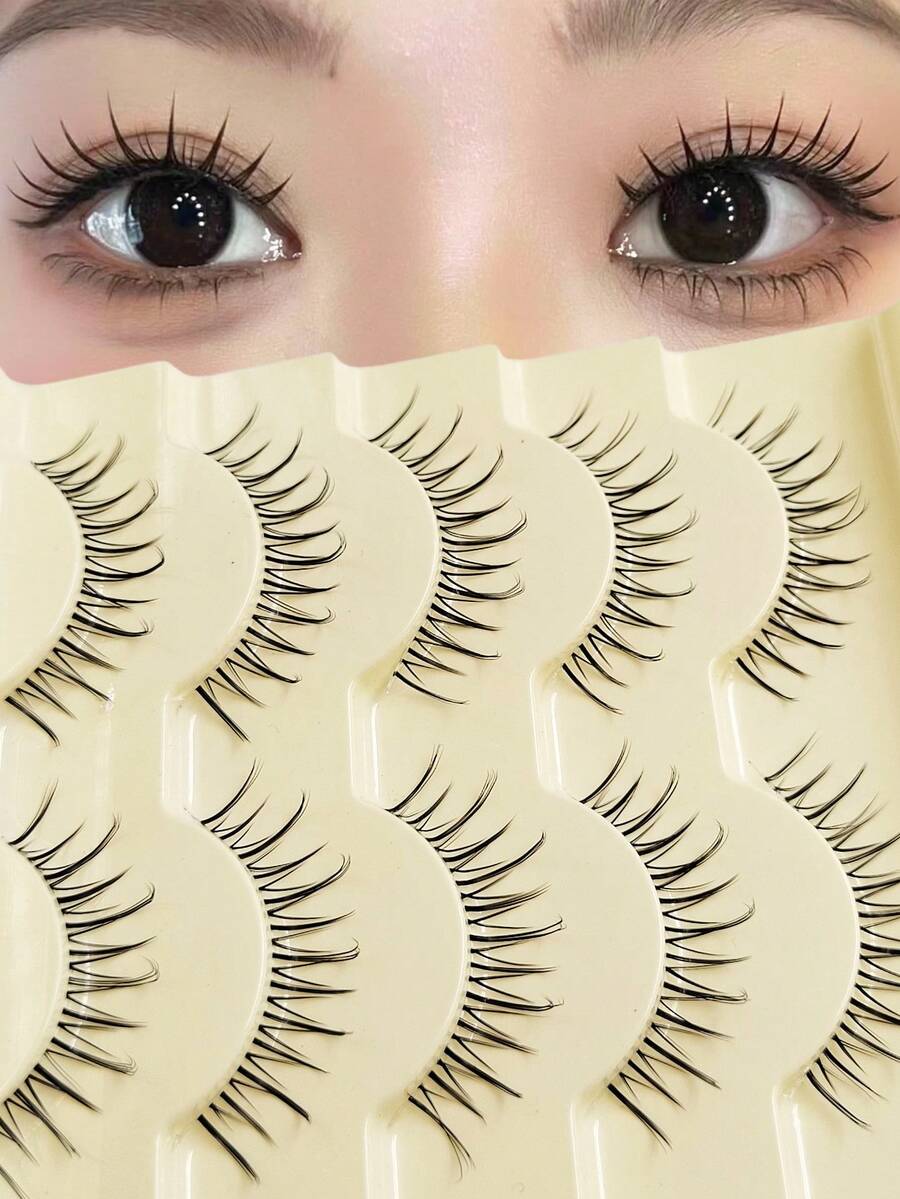 Asiteo 5 Pairs Manga Lashes Natural Long Cosplay Makeup Cross Big Eye Lashes And Cat Eye Lashes Full Strip False Eyelashes - 尖尾漫畫款 - 查看 1