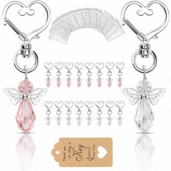 20pcs Angel Key Chain, Angel Wings Pendant Keychains With Thank You Tags And Drawstring Organza Bags, Wedding Party Favors Christening Baptism Gift