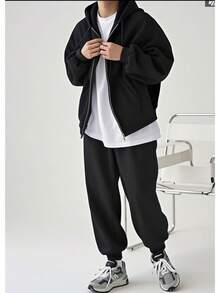 Men's Sweatshirt Set Clothes With Zippers - 黑色 - 查看 1