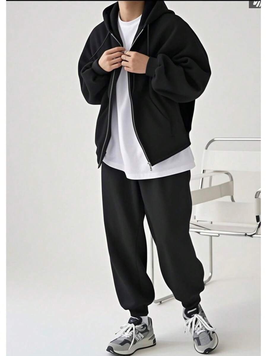 Men's Sweatshirt Set Clothes With Zippers - 黑色 - 查看 1