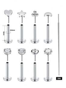 AVYRING 9Pcs 16G/20G Aço Inoxidável Tragus Piercing Jóias Labret Piercing Jóias Sem Rosca Push In Nose Studs Brincos Tragus Flat Back Tragus Stud Lip Medusa Helix Piercing Jóias 6/8MM