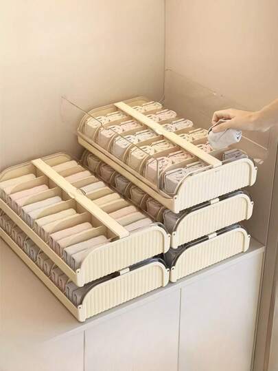 1件装袜子盒收纳盒家用内衣分区整理盒盖可堆叠收纳神器三合一