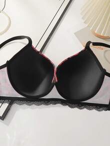 Plus Size Women's Fashion Plaid Lace Patchwork Lingerie - Black - View 4