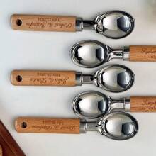 Personalized Ice Cream Scoop - Custom Engraved Wedding Favors For Guests, Bridal Shower Party Gifts, Unique Housewarming Gift Idea - Elegant Baby Shower Favors, Chef Gift, Kitchen Utensil - Thoughtful Birthday, Christmas, Anniversary, Thank You Gift For Her/Him - Stainless Steel Ice Cream Server With Wood Handle - Great For Sleepovers, Dessert Bars & Parties