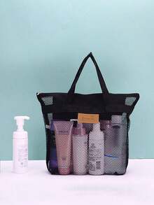 1/2pcs Lightweight Mesh Shower Bag,With Zipper Handle,Portable Hanging Toilet And Bathroom Organizer,With Quick Dry Technology,Portable Toiletry Tote,Great For Gym And Travel - Multicolor - View 3