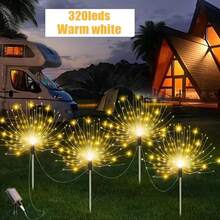 4 包 AMILL 太阳能烟花灯，240/320 LED，8 种照明模式，防水，按钮控制，半嵌入式安装，不可拆卸，≤36V，锂电池，适用于花园、庭院、人行道、草坪装饰、户外花园照明，适用于小路、庭院、露台