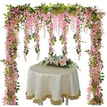 1/2/4/5pcs Pink Wisteria Garland Artificial Flowers,Fake Wisteria Hanging Flowers Garland For Pumpkin, Home Decor, Wedding Decorations, Room Decor, Fall Decor, Autumn Decor, Kitchen Accessories, Dining Room, Bedroom Decor, Bathroom Accessories, Halloween Decor, Christmas Decoration, Gifts, Birthday Bifts, Graduation Season Gifts,Wedding Season