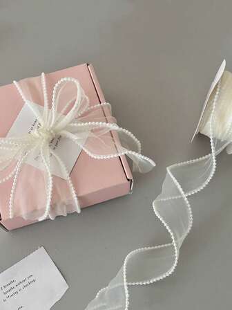 1/2 Pieces Of Elegant Pearl Fishtail Yarn, Flower Bouquet Packaging Ribbon, Korean Gauze Ribbon, DIY Floral Bow, Net Gauze Ribbon, Gift Packaging Ribbon, Handcrafted Diy Bow, Jewelry Making, Wedding Decoration For Festival Party Decoration