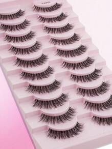 10 Pairs Natural Transparent Stem Lashes 3D Imitation Mink False Eyelashes, Suitable For Women's Daily Makeup And Date Wear