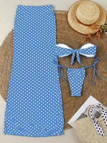 3 Pezzi Bikini Donna Sexy con Stampa a Pois del Marchio Polovedo, Stampa Floreale Casuale, Non Posizionata