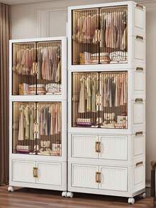 Armario plegable reforzado, gabinete de almacenamiento de ropa para dormitorio, gabinete de almacenamiento de botanas para casas de alquiler, estantería de almacenamiento misceláneo de varias capas