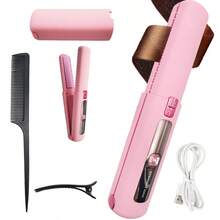 Cordless Straightener,Cordless Hair Straightener Brush,Dual-Purpose Hair Straightener,Portable Straightening Comb,Negative Ion Heat Brush,Travel Portable Heating Straightener,Stylish Styling Accessory | Ionic Hair Tool | Hot Comb Hair Straightener | Travel-Friendly Women'S Hair Styling Tool - 粉色 - 查看 1