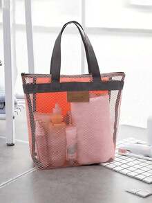1/2pcs Lightweight Mesh Shower Bag,With Zipper Handle,Portable Hanging Toilet And Bathroom Organizer,With Quick Dry Technology,Portable Toiletry Tote,Great For Gym And Travel - Multicolor - View 8
