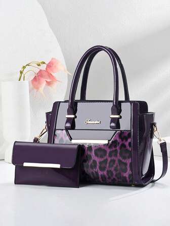 Bolso de hombro de gran capacidad con estampado de leopardo morado 2025, brillante con letras en relieve, adecuado para uso diario y fiestas, regalo de vacaciones, Navidad, billetera de lujo brillante, regalo del Día de la Madre, bolso esencial de mamá, bolso de mamá para exteriores