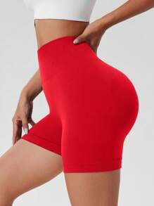 1pc Women Solid Color Yoga Compression Shorts, Outdoor Sports Shorts
